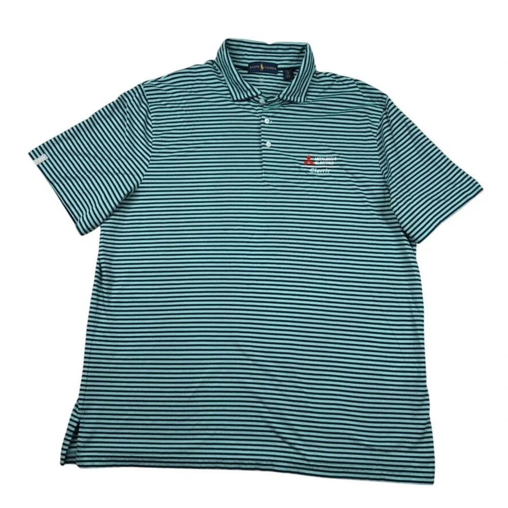 Ralph Lauren Shirt Mens XXL Pro Fit Polo Teal Blue Striped Mitsubishi Golf Logo